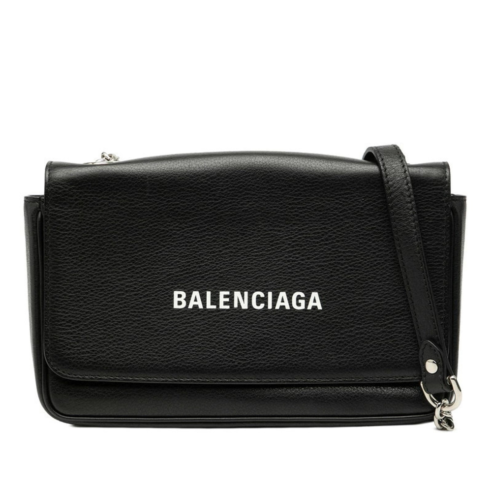 Balenciaga Chain Wallet Shoulder Bag Black Leather